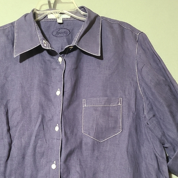 FOXCROFT Women's Navy Blue 100% Linen Casual Button Up Blouse - Size 16W - Picture 3 of 13